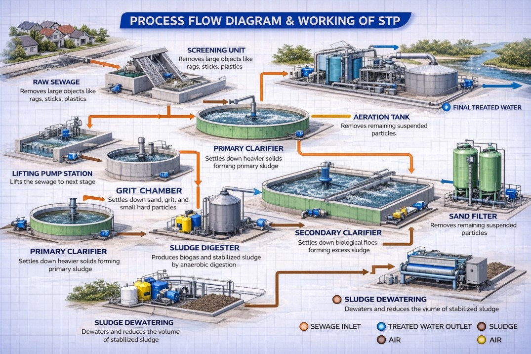 Sewage Treatment Plant (STP) process diagram